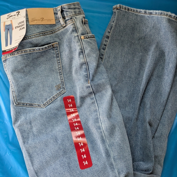 Seven7 Loose Straight Jeans in Denim Blue - Picture 1 of 3